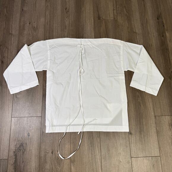 J.Crew Ciel Top Womens SZ M White Poplin Boatneck Side Button Waist Tie CI507 LS - Picture 5 of 7